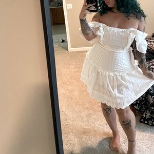 White Dress XL Prairie 100% Cotton Dress Summer Eyelet Cottage Boho